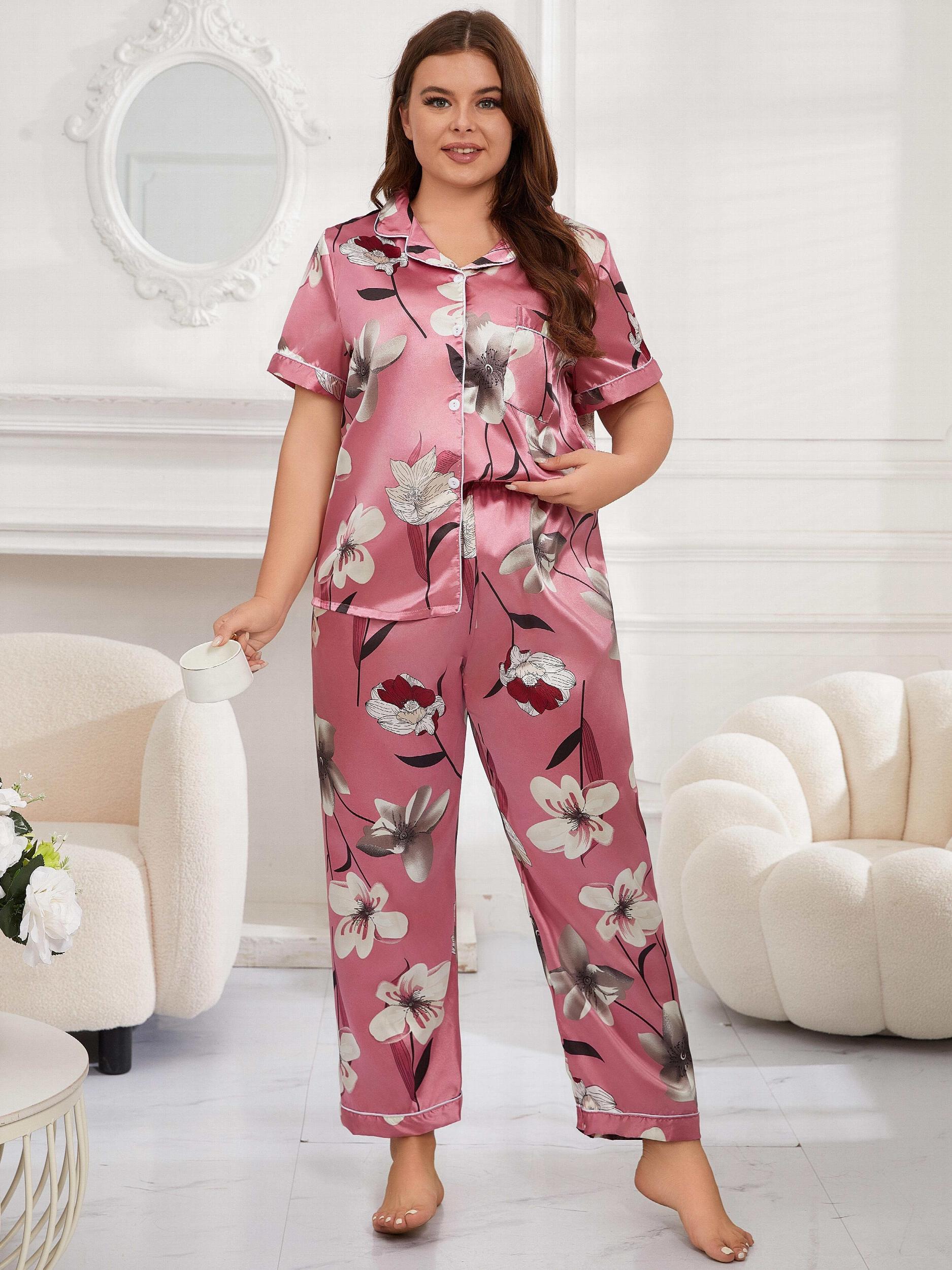 Floral Print Shirt & Pants Pajama Set