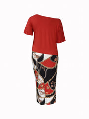 Women's Letter & Chain Print Top & Skirt Set