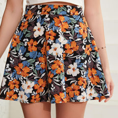 Floral Print Mini Skirt Boho Skirt For Spring & Summer