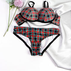 Colorblock Plaid Bra & Panties Lingerie Set