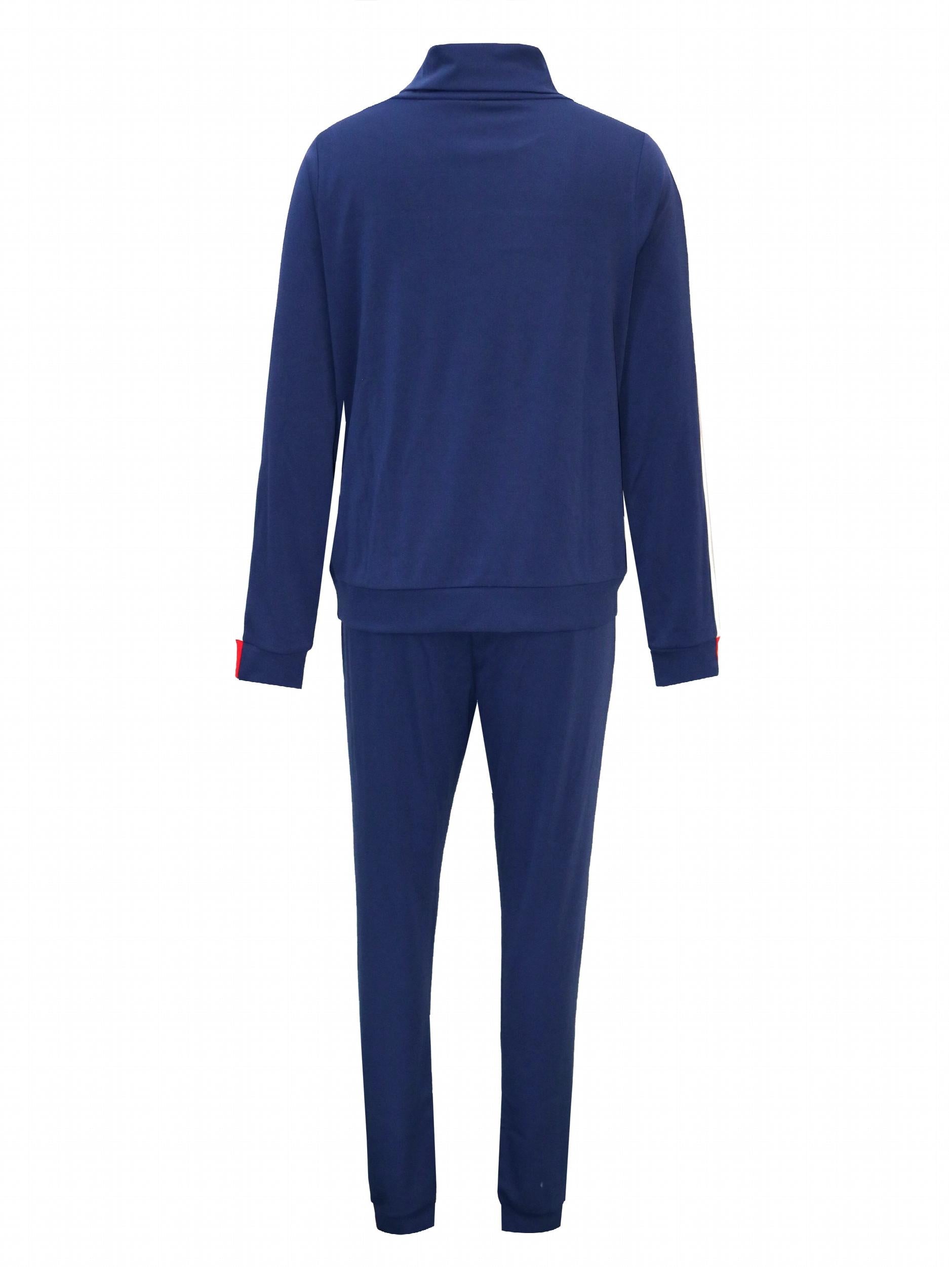 Contrast Panel Chimney Neck Sweatshirt & Sweatpants Set Plus Size