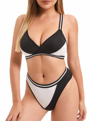 Colorblock Bra & Panties Set Criss Cross Back Lingerie Women's Underwear