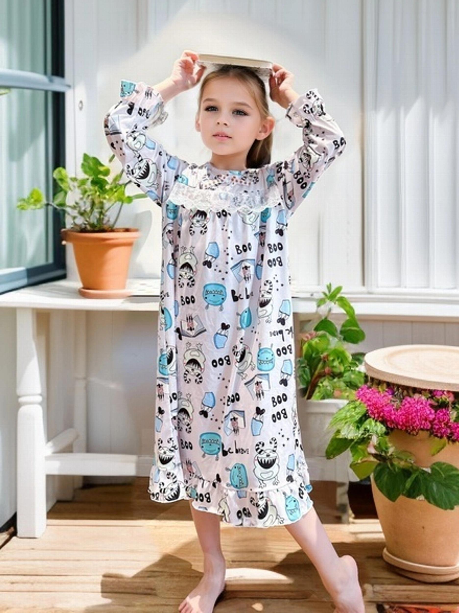 Ghost Pattern Girl's Nightgown Lace Decor Halloween Style Pajama