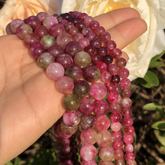 Pink Tourmaline Crystal Beads Round Loose Spacer Beads 8mm