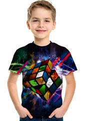 Colorful Cube 3D Print Boy's Casual Tees Short Sleeve Crew Neck T shirt