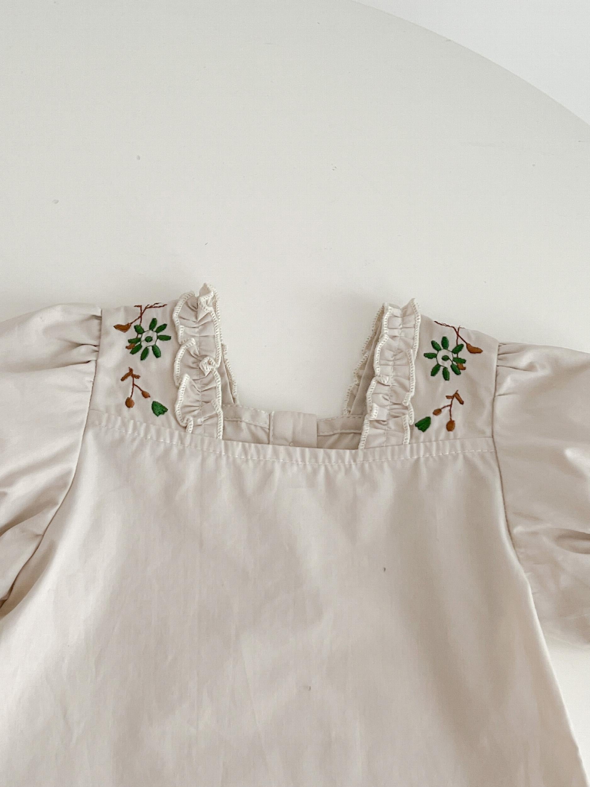Baby Girls Floral Embroidery Square Neck Top Summer Clothes