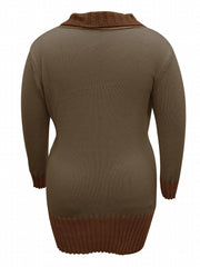 Colorblock Cable Button V-Neck Mini Sweater Dress