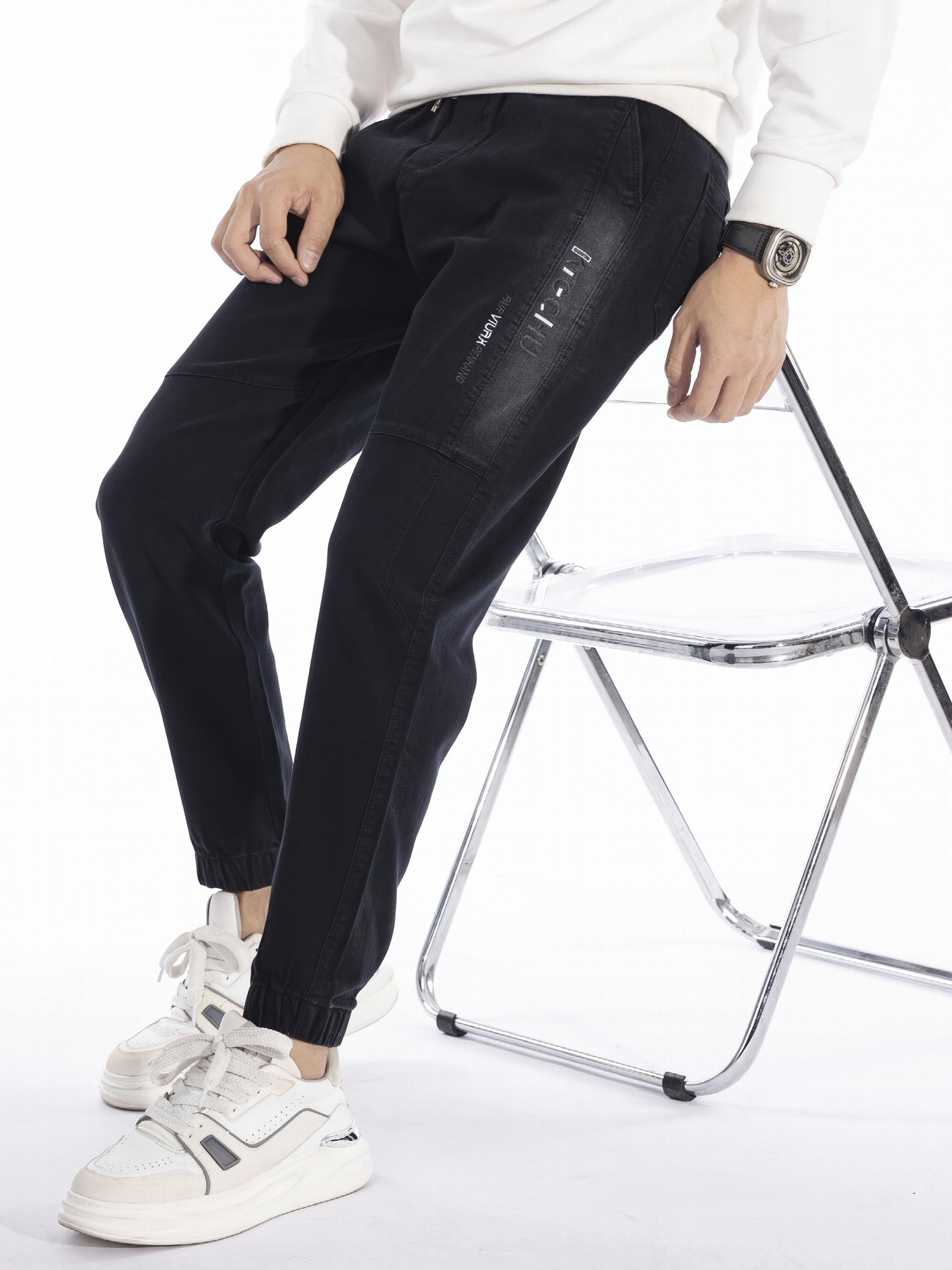 Men's Winter Jogger Pants Embroidered Letter Print Drawstring