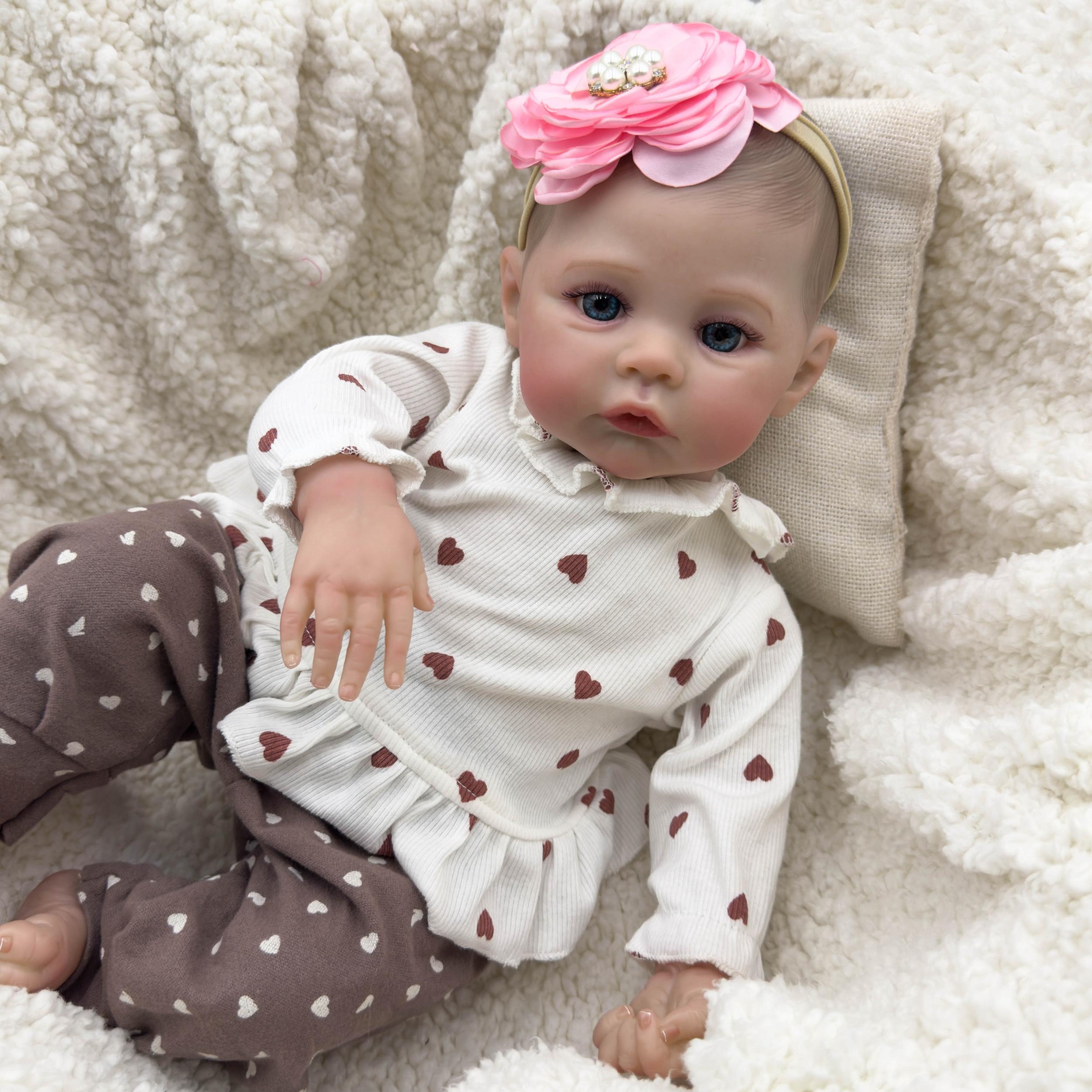Handcrafted Meadow Anime Doll 45 Reborn Baby Doll in Heart Print Outfit
