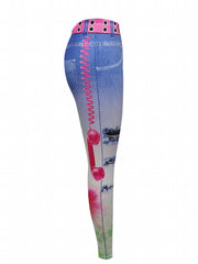 Printed Faux Jeans Yoga Leggings High Stretch