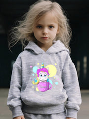 Girls Unicorn Pattern Hoodie Sweatshirt & Solid Sweatpants Set