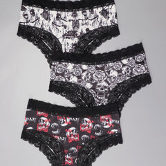 3pcs Gothic Lace Hipster Panties Halloween Skull Print Intimates