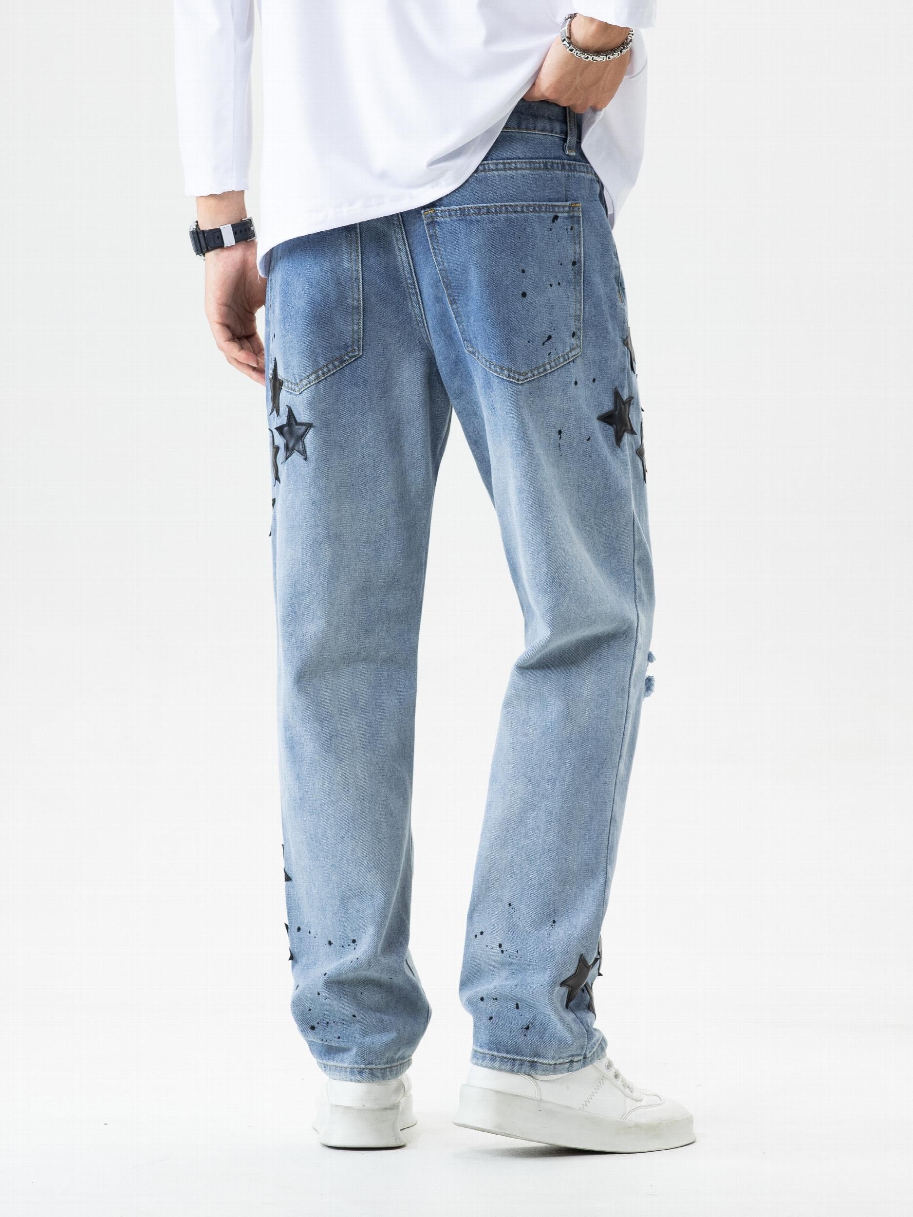 Loose Fit Distressed Denim Jeans Men's Casual Street Style