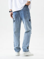 Loose Fit Distressed Denim Jeans Men's Casual Street Style