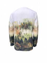 Forest Print Pullover Sweatshirt Long Sleeve Crew Neck Women's Clothing