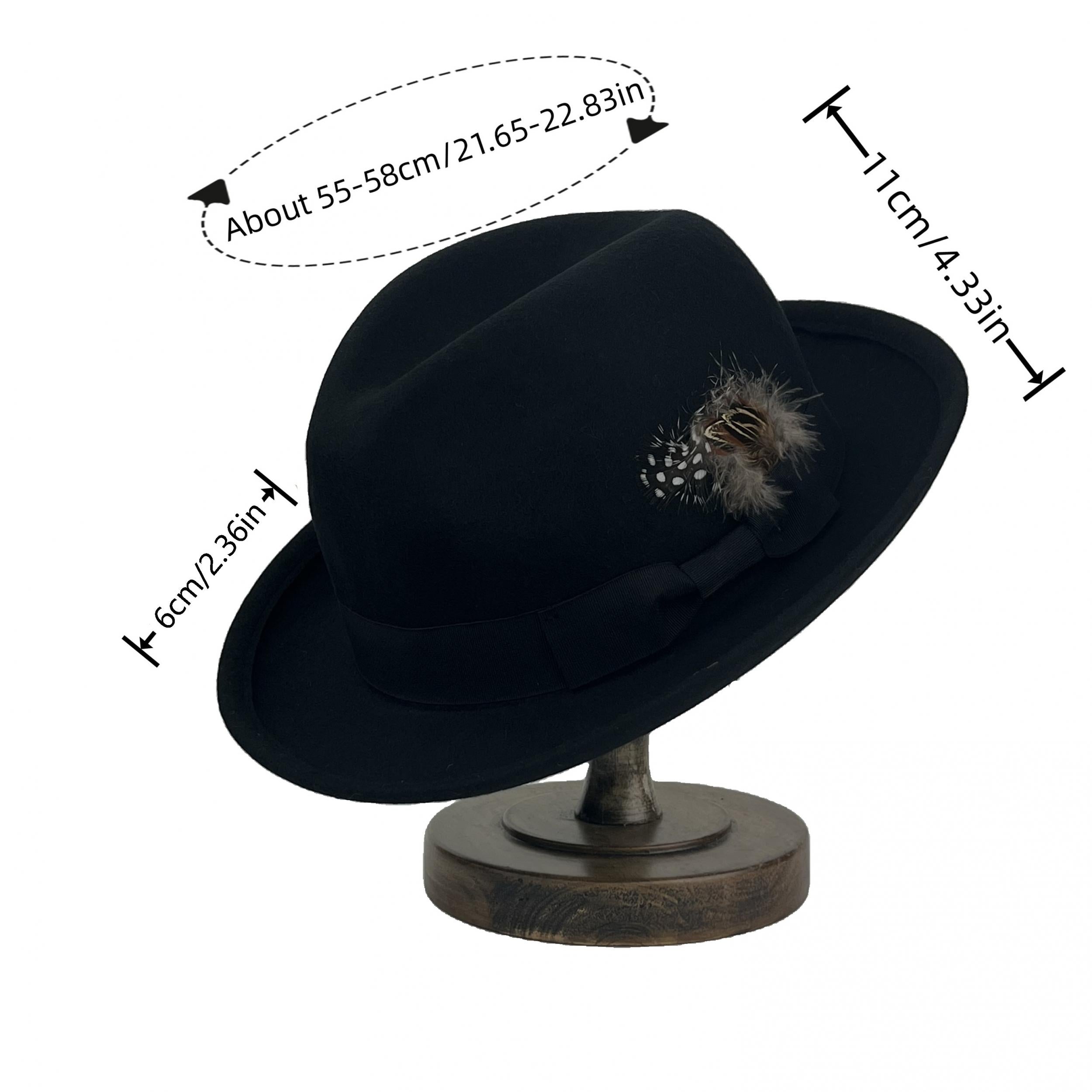 British Fedora Hats Men's Short Brim Tweed Jazz Hat Woolen Hat With Feather