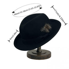 British Fedora Hats Men's Short Brim Tweed Jazz Hat Woolen Hat With Feather