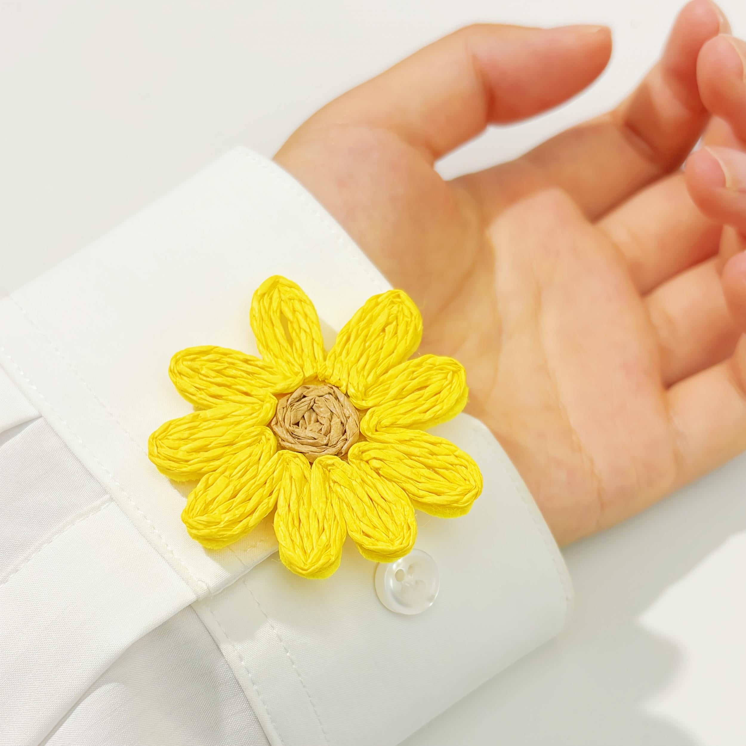 2pcs Yellow Daisy Button Covers No Sewing Required for Formal & Casual Shirts