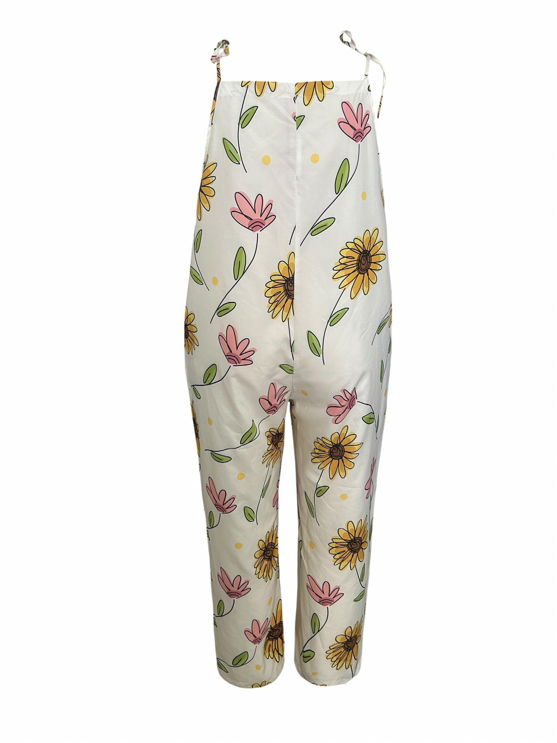 Sunflower Print Tie Shoulder Cami Jumpsuit