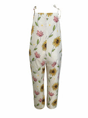 Sunflower Print Tie Shoulder Cami Jumpsuit