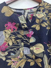 Floral Print Half Sleeve Notched Neck Dress