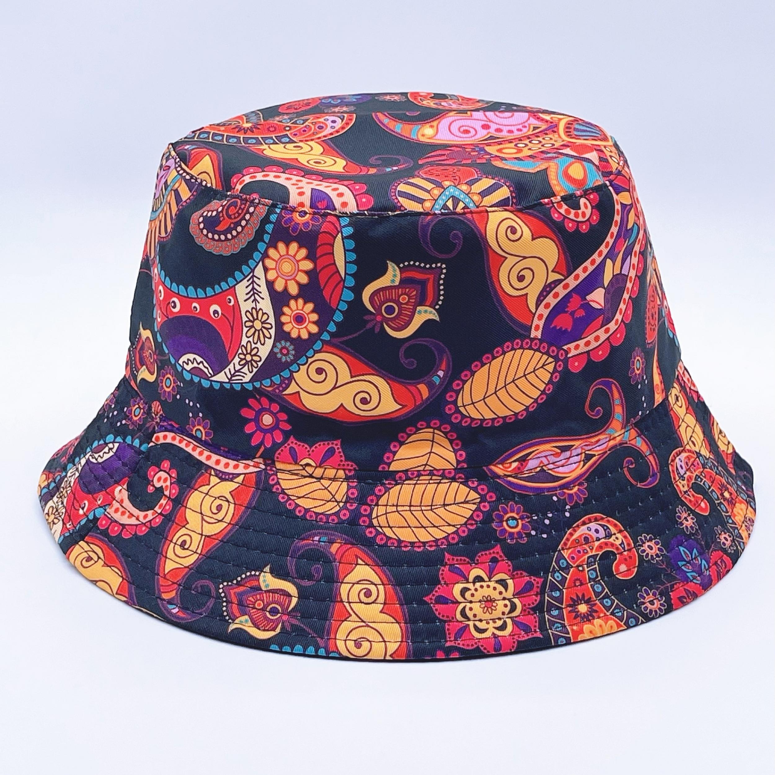 Cartoon Paisley Print Bucket Hat Red Vintage Basin Hat