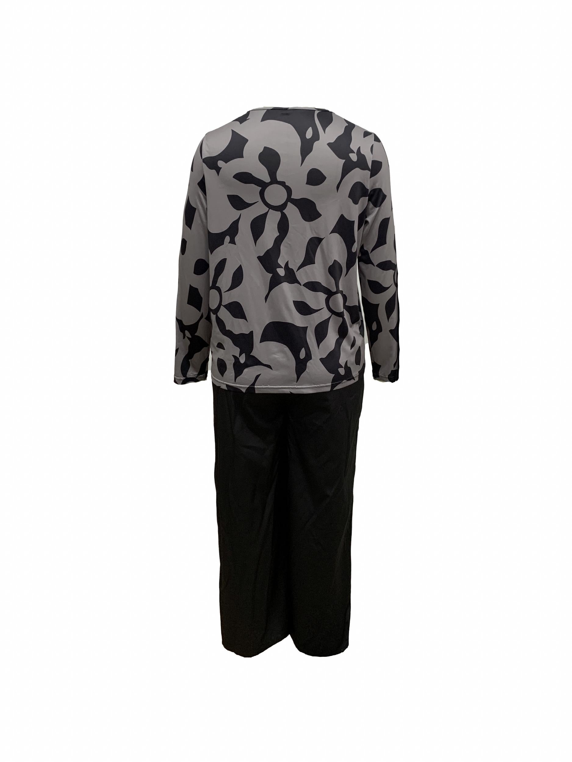 Women's Plus Leaf Print Top & Pants Outfits 2 Piece Set