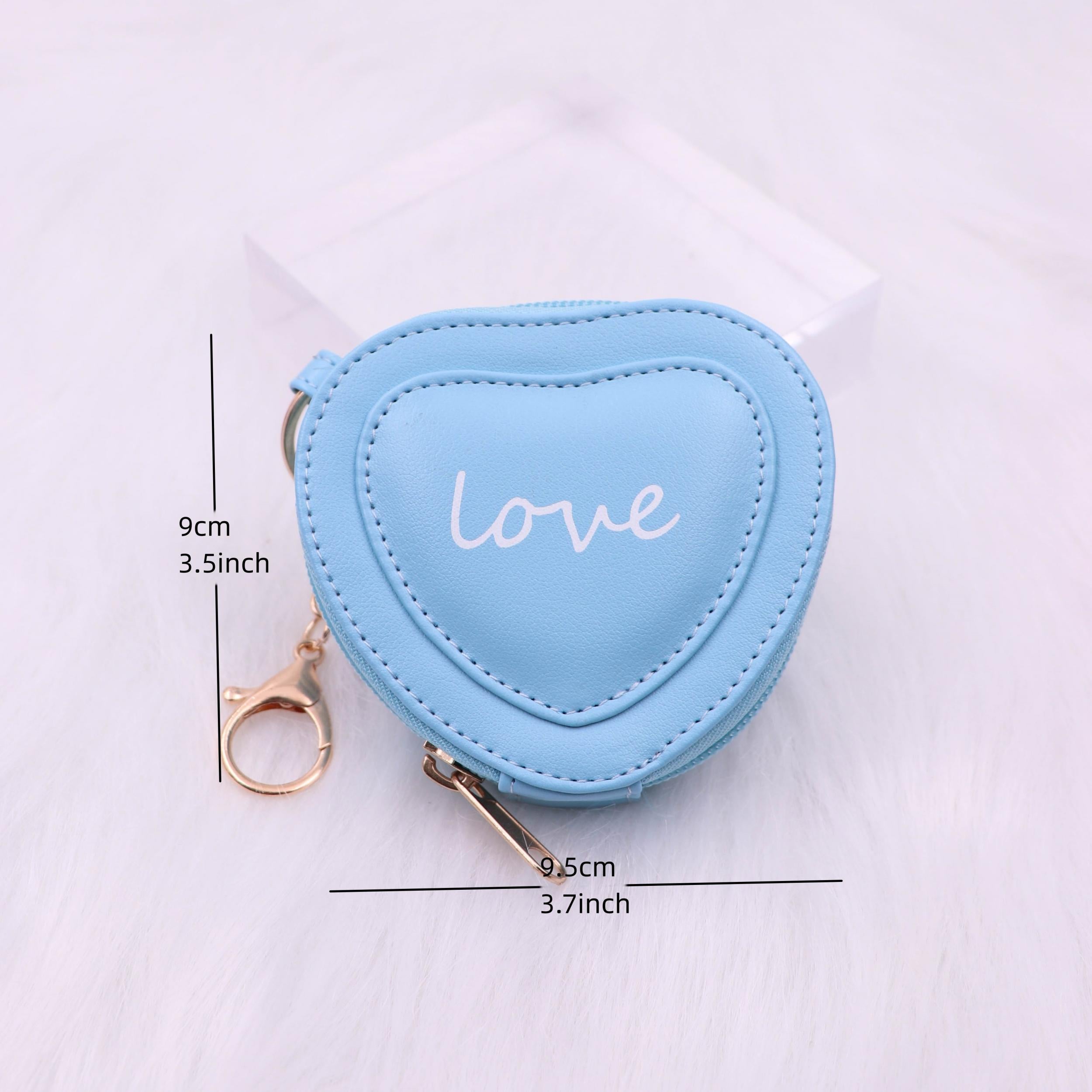Heart Shape Letter Coin Purse Mini PU Leather Keychain