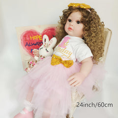 24 Inch Soft Fabric Realistic Reborn Girl Doll with Long Curly Hair