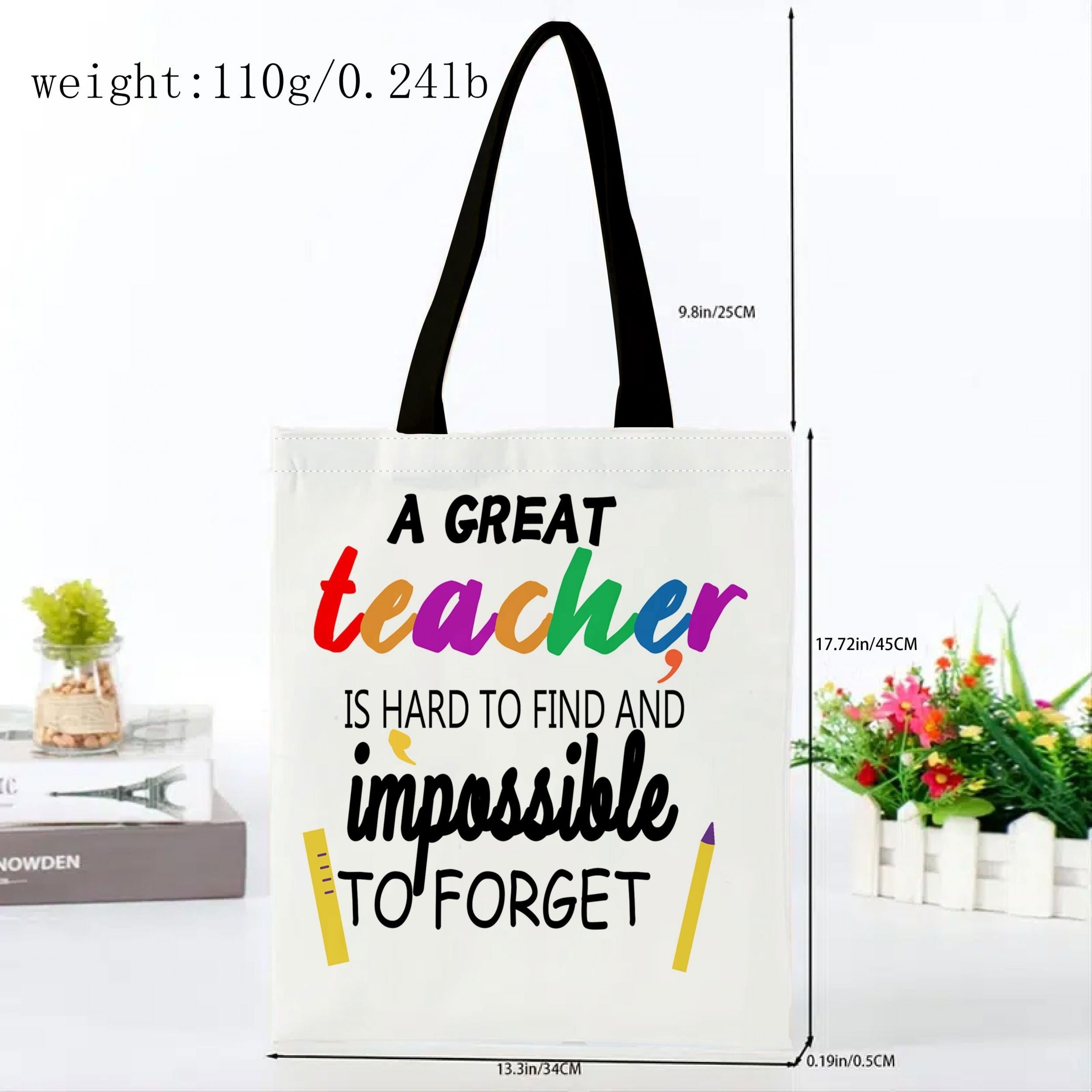 Stylish Letters Print Canvas Bag Lightweight Shoulder Bag For Teacher's
