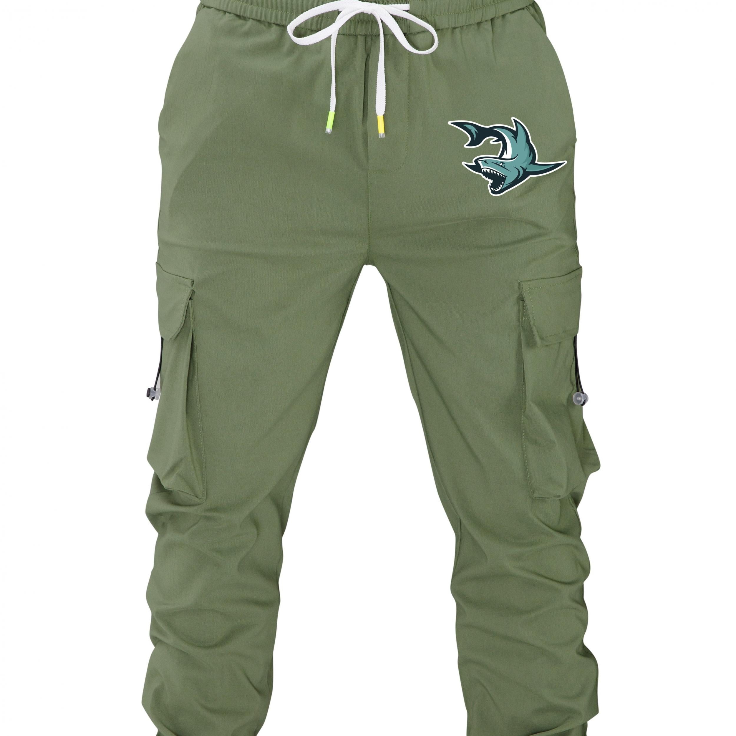 Cartoon Shark Print Cargo Pants Men's Outdoor Joggers