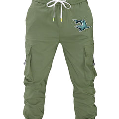 Cartoon Shark Print Cargo Pants Men's Outdoor Joggers