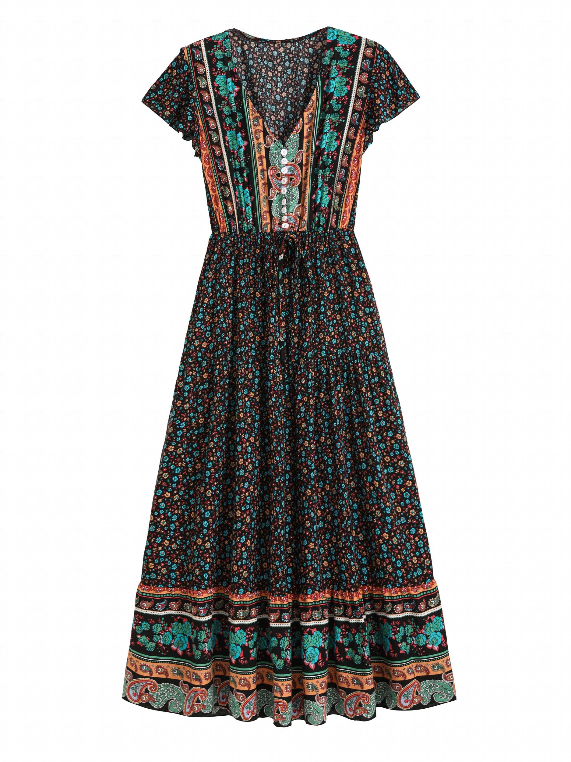 Boho Floral Print Dress Short Sleeve Casual Summer Spring Women's Clothing