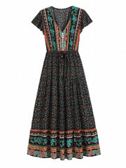 Boho Floral Print Dress Short Sleeve Casual Summer Spring Women's Clothing