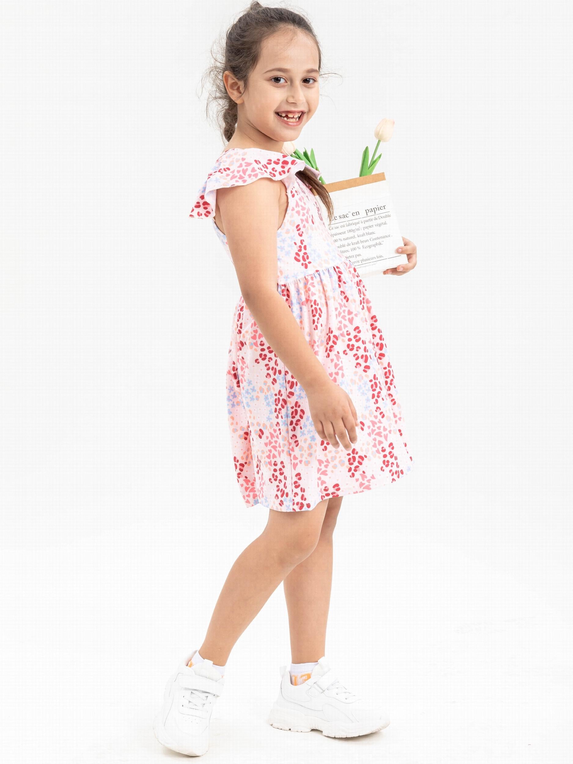 Girls Heart Graphic Ruffle Trim Sleeve Princess Dress