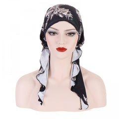 Butterfly Print Turban Cap Lace Up Headwrap Casual Beanie Elastic Head Scarf