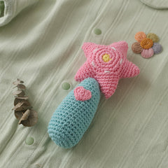 Soft Teething Toy Crocheted Star & Heart Pastel Colors Bell Youngsters Toy