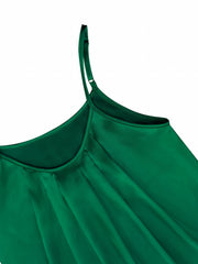 Solid Pleated Cami Top Sleeveless Crew Neck Summer Top Women's Clothing