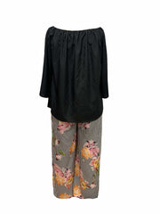 Boat Neck Top & Floral Print Pants Set