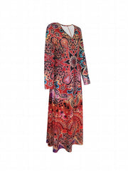 Ethnic Floral Print Dress V Neck Maxi Dress Women's Clothing