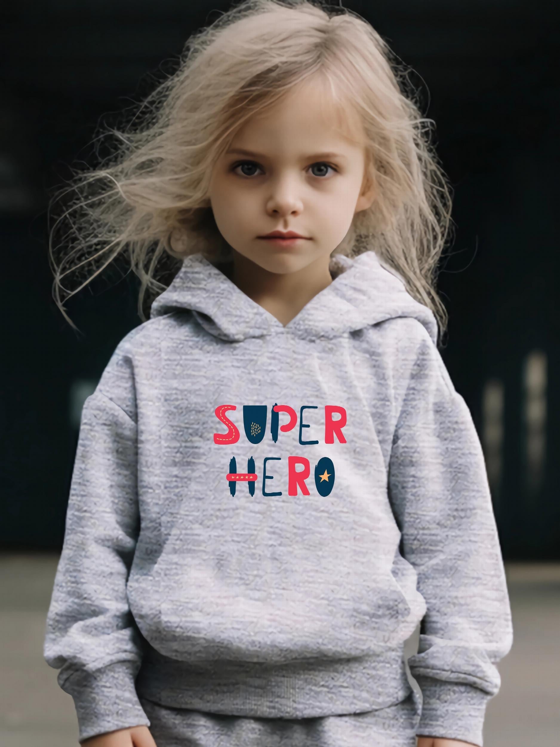 Sport Hero Pattern Long Sleeve Hooded Sweatshirt Girls Comfy Hoodies Pullover