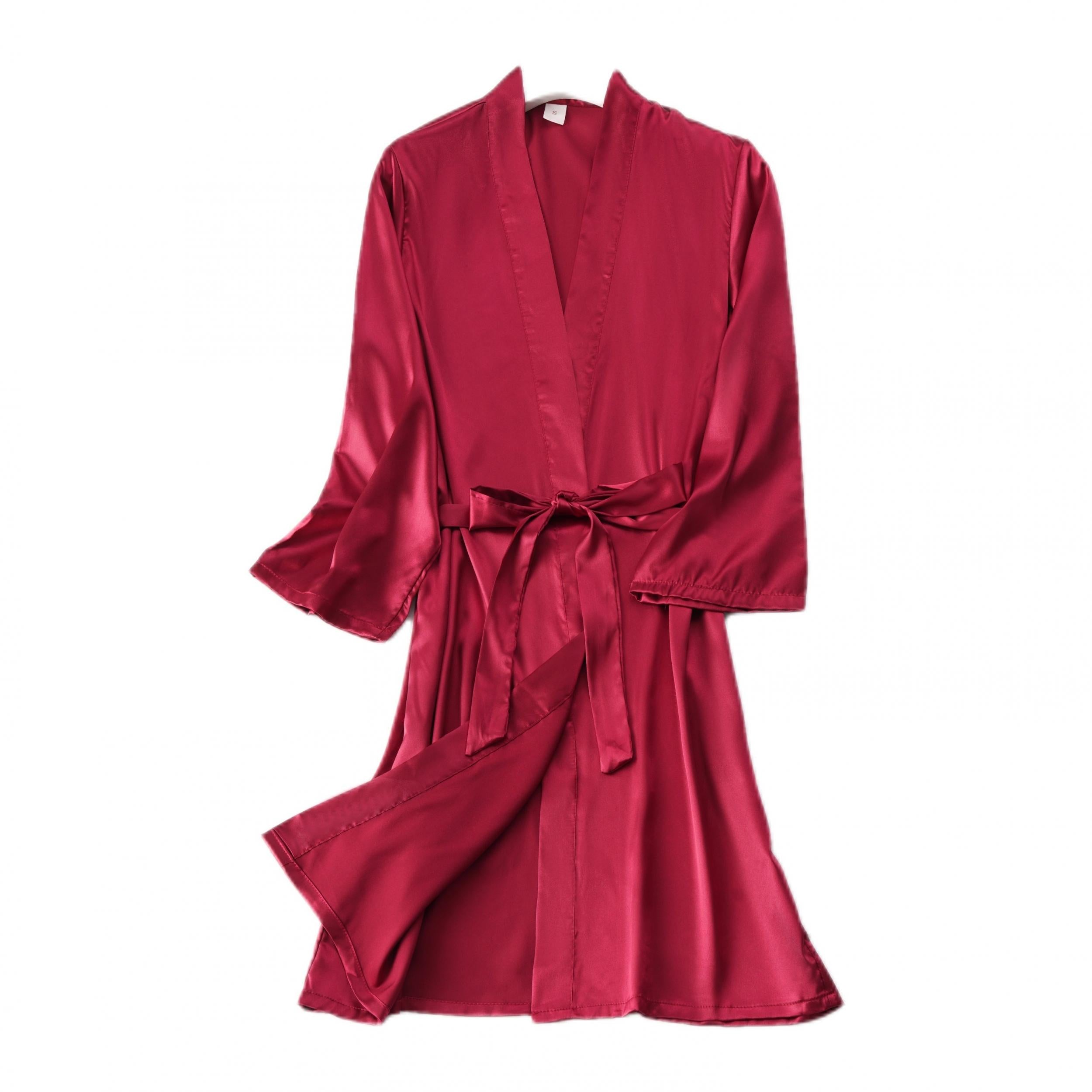 Solid Long Sleeve V Neck Robe With Belt Women's Sleepwear