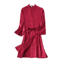 Solid Long Sleeve V Neck Robe With Belt Women's Sleepwear