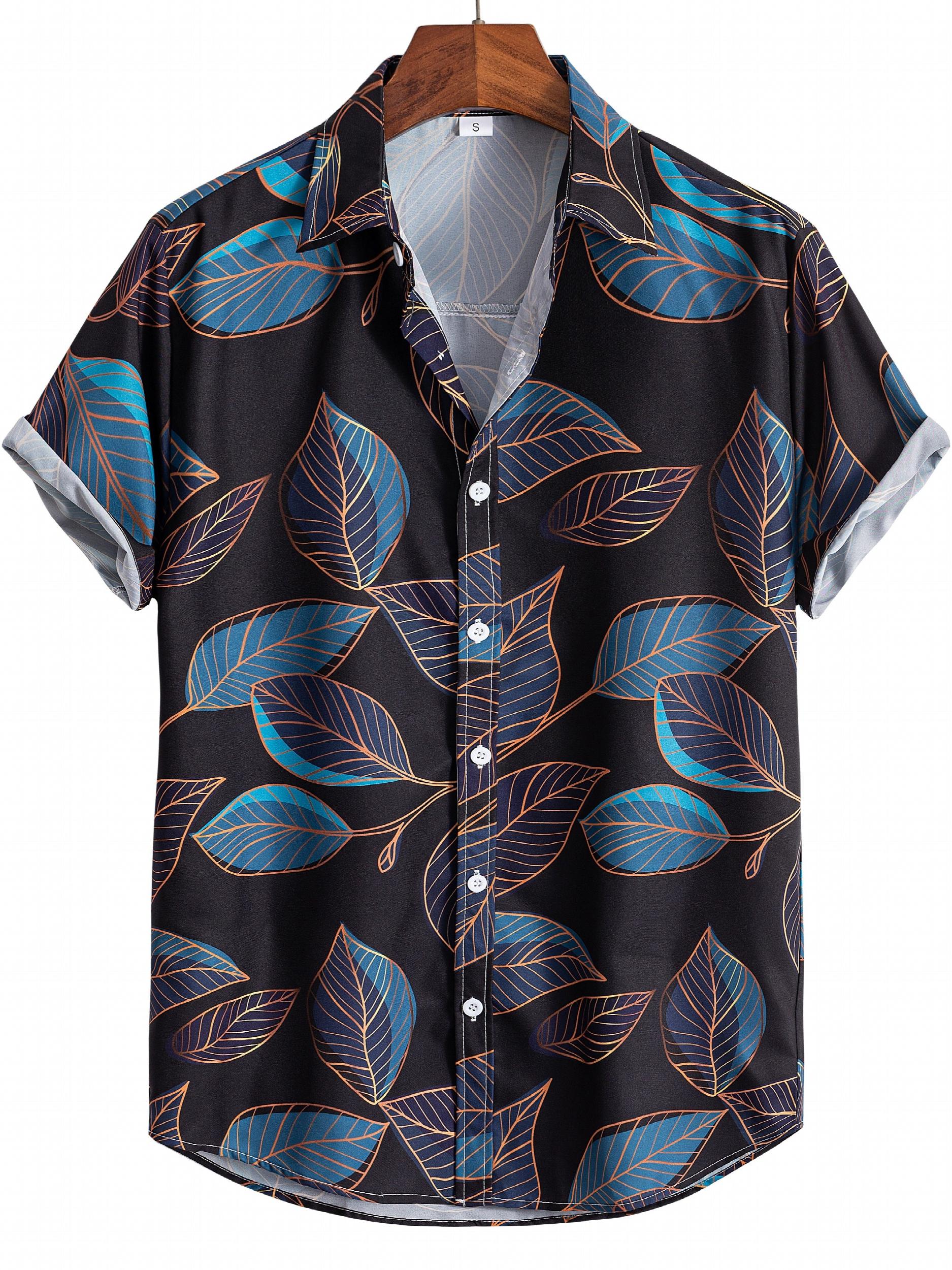 Leaf Print Men's Short Sleeve Shirt for Summer Vacation