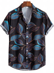 Leaf Print Men's Short Sleeve Shirt for Summer Vacation