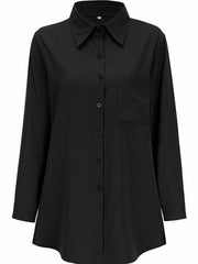 Solid Long Sleeve Button Up Collar Shirt