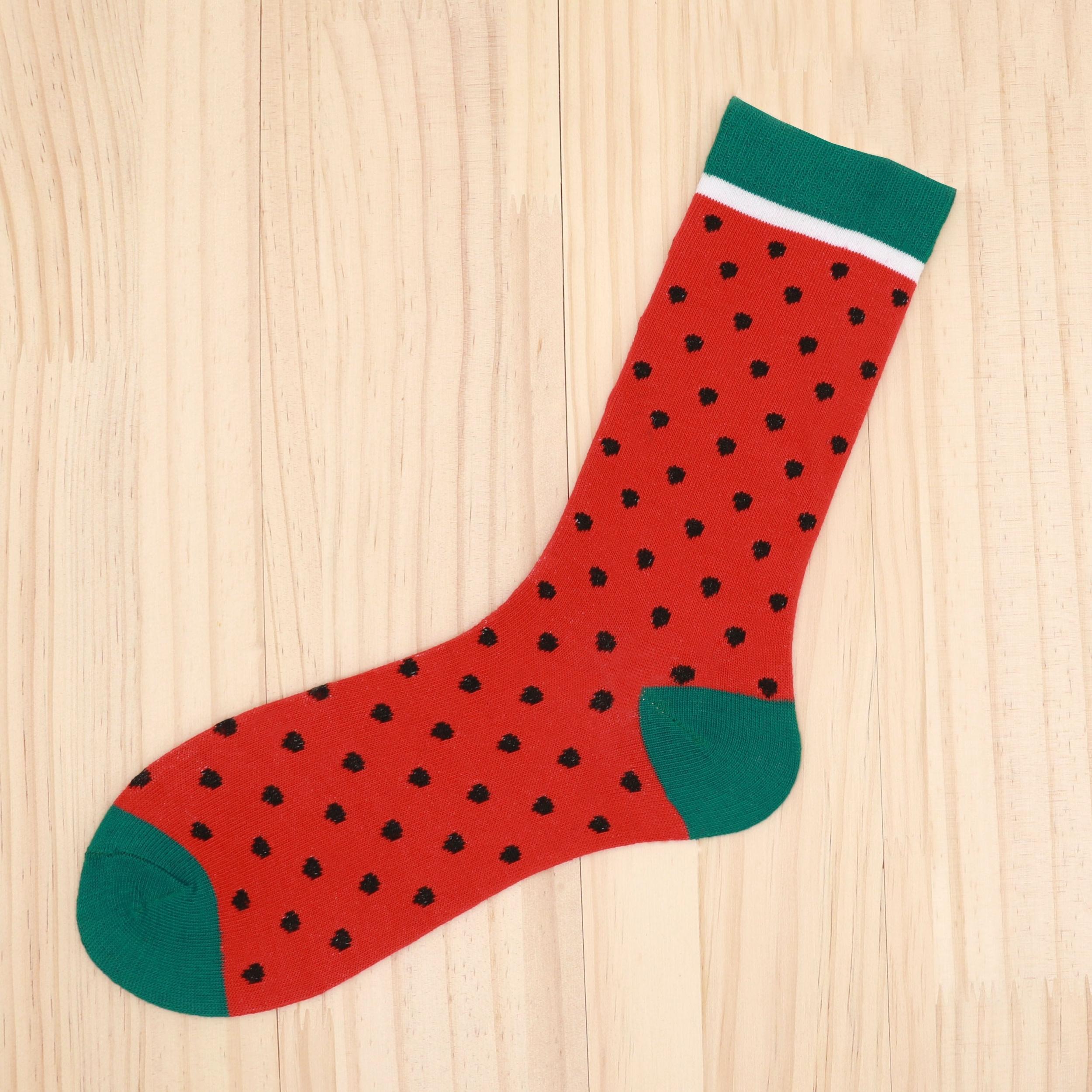 Watermelon Pattern Socks Colorblock Mid Tube Stockings