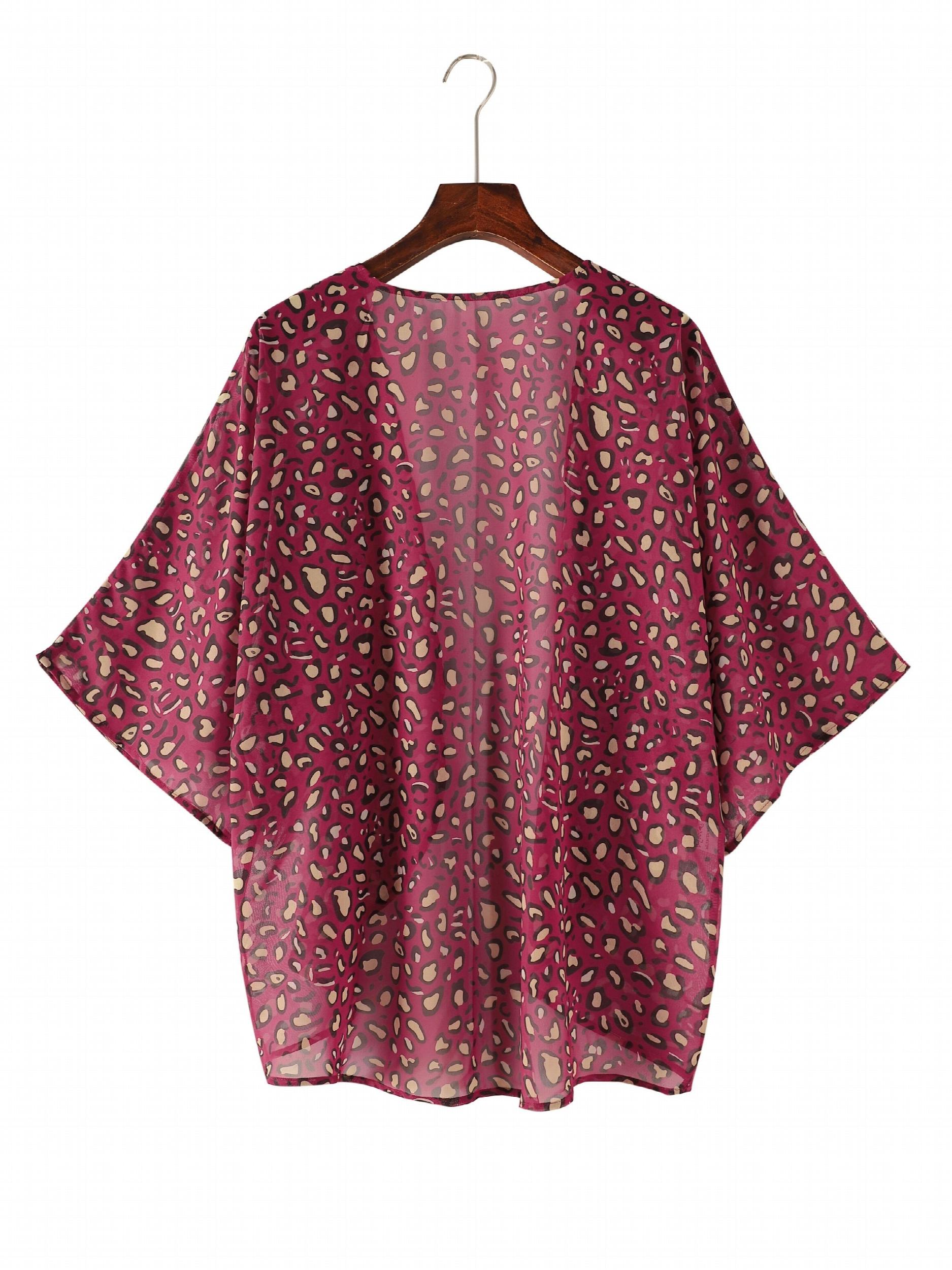 Leopard Print Beachwear Cardigan V Neck Cover Up Shirt