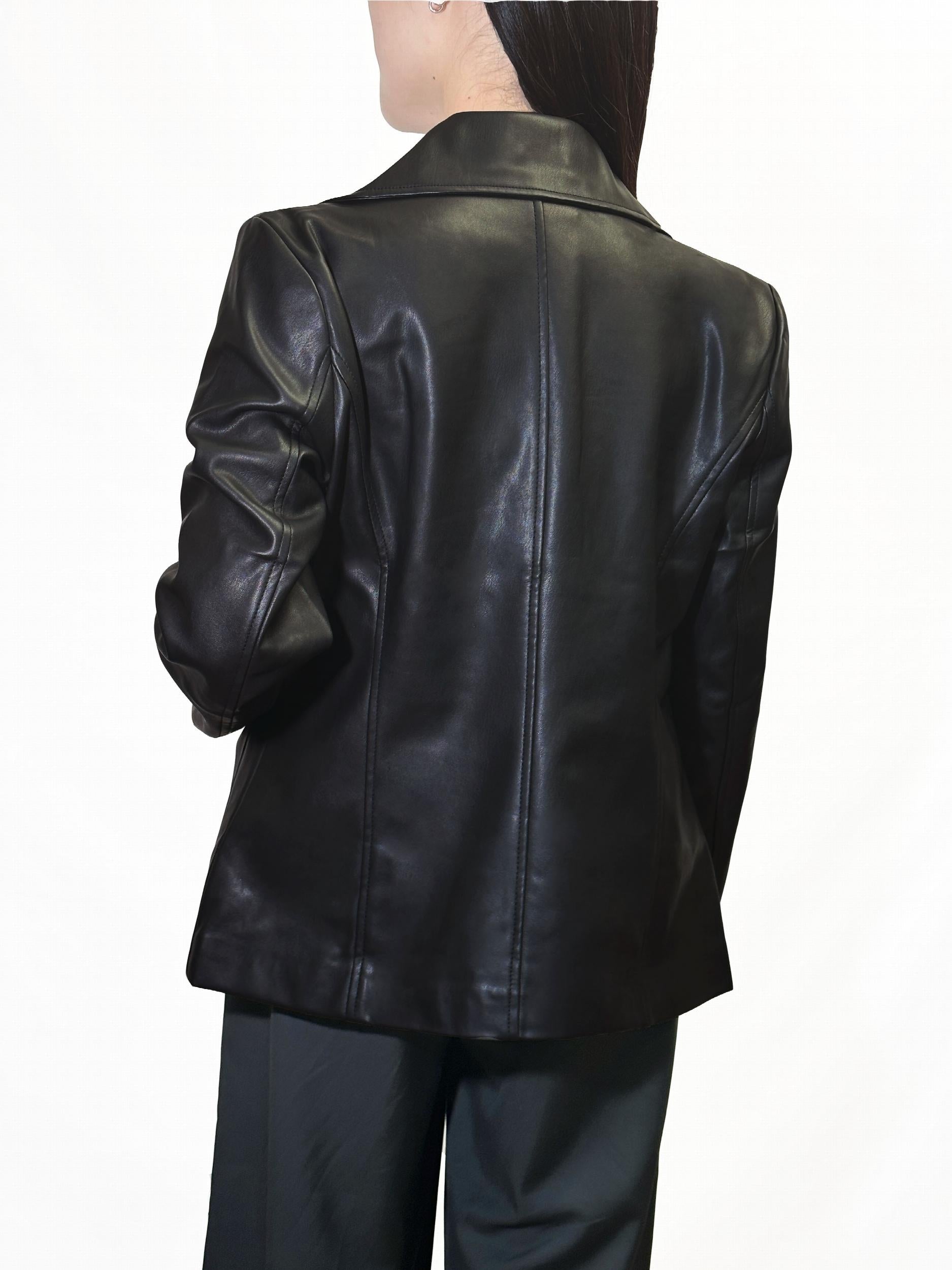 PU Leather One Button Blazer Long Sleeve Work Outerwear