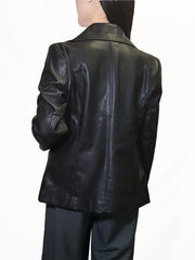 PU Leather One Button Blazer Long Sleeve Work Outerwear